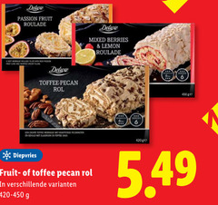  450 passion fruit card cream toffee pecan rol mixed berries lemon ge zachte pecannoten gevuld slagroom saus diepvries 