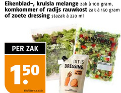  100 150 eikenbladslamelange krulsla melange zak komkommer radijs rauwkost zoete dressing stazak ml eikenblad slamelange kilo liter v.a. 