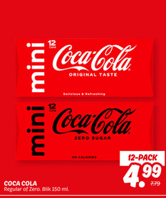  coca-cola cola 12 150 coca original taste refreshing zero sugar regular blik ml calories pack 