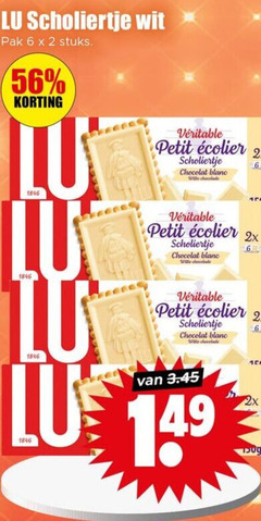  lu biscuit 2 6 scholiertje wit pak stuks petit chocolat blanc chocolade 2x witte 14 