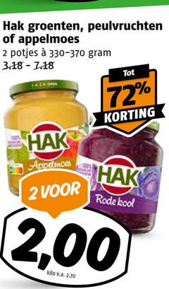  2 100 hak groenten peulvruchten appelmoes potjes 330-370 open rode kool 00 kilo v.a. 