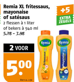  remia snacksaus satesaus mayonaise fritessaus 1 2 500 xl 5 flessen liter zegels bekers ml v.a. 