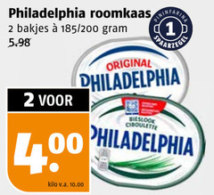  2 philadelphia roomkaas bakjes 200 original kilo v.a. bieslook ciboulette 