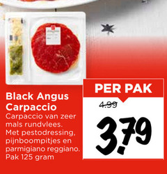  carpaccio black angus rundvlees pestodressing pijnboompitjes parmigiano reggiano pak 