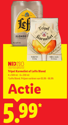  leffe karmeliet blikjes bier speciaalbieren 4 16 18 25 250 500 anno lef blonde sables belge tripel 6 verfijnd fris fraiche nix18 jaar alcohol legitimatie blond ml 6x varieeren 5.99 