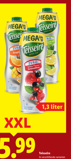  teisseire limonadesiroop 17 mega depuis tropic citron lime sans sucres zero sugar parfum flavour grenadine r xxl 5.99 1 3 liter 