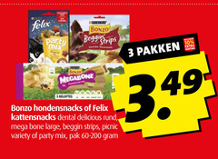  felix bonzo kattensnacks hondensnacks 3 10 13 party beggin trips megabone dental rund mega bone large strips picnic variety mix pak 60-200 pakken 