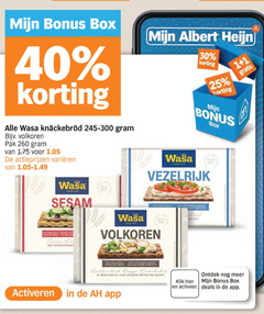 wasa knackebrod 1 25 30 40 90 100 260 box volkoren pak varieeren since albert vezelrijk sesam vezels text riche texture rijk granen farine rogge jaar hetzelfde recept activeren klik activeer deals 
