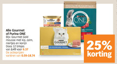  one gourmet kattenvoer 12 17 25 gold mousse les zalm saumon plastik gemaakt gerecycled plastic partir plastique recycle gas xpurina purina kip niertjes konijn doos blikjes varieeren sis naturelles pop 