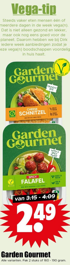  garden gourmet vegetarisch 2 vega tip eten meerdere dagen week gezond planeet daarom huis haalt vegetarian crunchy bite cheese schnitzel high protein source with soy spicy twist falafel chili pepper pak stuks 