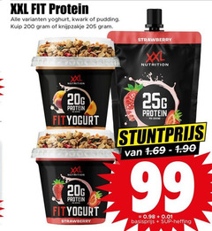  99 200 xxl fit protein yoghurt kwark pudding kuip knijpzakje strawberry nutrition serving basisprijs heffing 