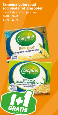 1 2 campina botergoud roomboter grasboter wikkels 200 250 proof ongezouten strijken romig douce naturelle beurre doux kilo v.a. 