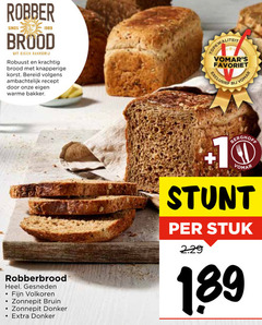  brood 1989 robber bakkerij robuust knapperige korst bereid ambachtelijk recept warme bakker favoriet robberbrood gesneden fijn volkoren zonnepit bruin donker 10 stuk 