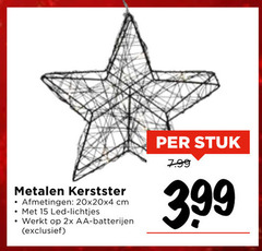  15 metalen kerstster cm led lichtjes 2x aa batterijen stuk 3.99 