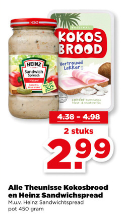  2 450 heinz sandwich spread naturel fris original kokos brood vertrouwd kunstmatige kleur smaakstoffen stuks theunisse sandwichspread pot 