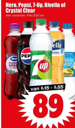  crystal clear rivella pepsi hero fruitdrank cola frisdrank 7 500 up fles ml orig ella refreshing lemon lime taste original sprankelend koolzuur ear citroen 