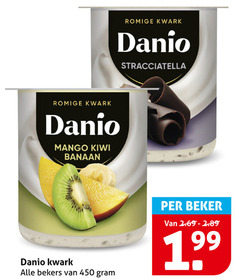  danone danio kwark 450 romige stracciatella mango kiwi banaan bekers beker 