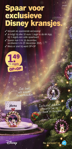  1 3 10 14 spaar exclusieve disney kransjes verpakt spannende zegel zegels volle spaarkaart sparen december verzilveren naam kaarthouder mama gouden touwtje boom hangen 