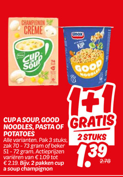  1 2 3 champignon creme cup soup unox kip good noodles pasta potatoes pak stuks zak beker varieeren pakken 