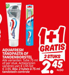  aquafresh tandpasta tandenborstel 1 2 tandsteen controle clean control tube ml stuk varieeren tubes stuks 