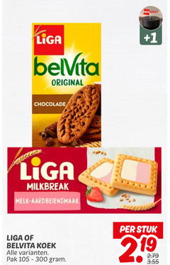  219 liga belvita original 1 chocolade milkbreak melk aardbeiensmaak koek pak stuk 