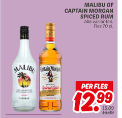  captain morgan malibu likeur rum spiced gold fles 