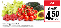  2 400 450 500 combikorting groenten fruit frambozen bakje druiven wit pitloos bak avocado schaal stuks cocktail trostomaten 