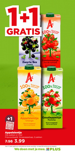  1 2 50 100 puur sap jus pur zwarte bes cassis zontomaatje tomaten ongezoet pannen zegel appelsientje goudappeltje orange pomme pakken liter sinaasappelsap 3.99 combinatie doen 