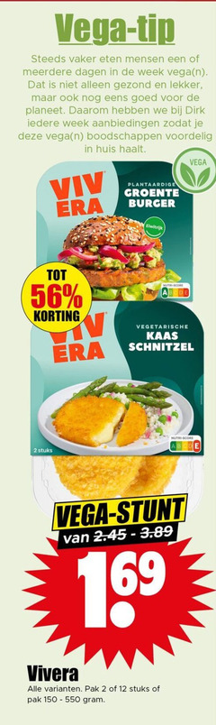 2 12 150 vega tip eten meerdere dagen week gezond planeet daarom huis haalt plantaardige groente burger eiwitrijk nutri score vegetarische kaas schnitzel stuks vivera pak 