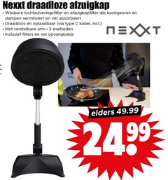  3 nexxt draadloze afzuigkap wasbare dampen vet absorbeert draadloos oplaadbaar kabel verstelbare arm snelheden filters opvangbakje elders 