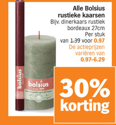  30 bolsius rustieke kaarsen dinerkaars rustiek bordeaux 27cm stuk varieeren up 