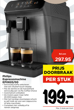  philips espressoapparaat 2 espressomachine 00 koffie selecteren touch display pas sterkte hoeveelheid my coffee choice automatisch ontkalken molens kopjes stoompijpje schuim melk cappuccino latte macchiato nemen zetgroep bol.com doorbraak stuk stuks 
