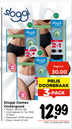  sloggi damesslips 1 2 3 48 100 but dames ondergoed maten midi maxi materiaal katoen kleur zwart wit doorbraak stuks 