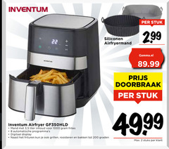  2 4 22 200 1000 inventum siliconen stuk airfryer mand 3 5 liter inhoud frites automatische digitaal display frituren grillen roosteren bakken graden doorbraak 99 stuks 