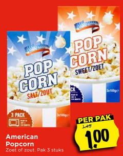  3 100 pop corn salt zout sweet zoet 3x100g pak pack american popcorn stuks 