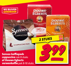  douwe egberts senseo koffiepads oploskoffie 2 8 10 cappuccino pads zak stuks verwenkoffie pak koffie 3.99 