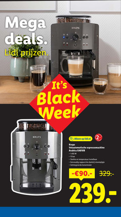  espressoapparaat 2 11 15 mega deals krups black week clean lidl.nl jaar volautomatische espressomachine arabica bar sterkte temperatuur instelbaar cappuccino stoompijpje bonenmaler 