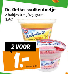  2 dr. oetker wolkentoetje bakjes vanille kilo v.a. aardbei 