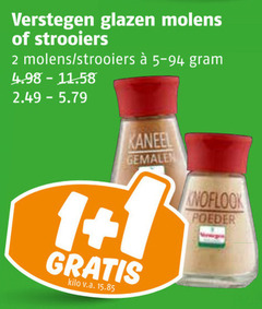  2 verstegen glazen molens strooiers 1 kaneel gemalen kilo v.a. knoflook poeder 