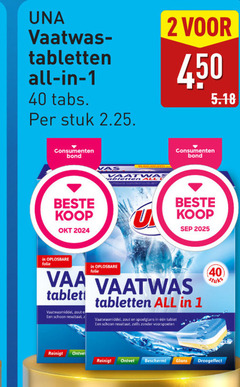  1 2 40 450 vaatwas tabletten all tabs stuk consumenten bond oplosbare folie stuks vaatwasmiddel zout schoon resultaat spoelglans tablet voorspoelen reinigt ontvet beschermt glans droogeffect 