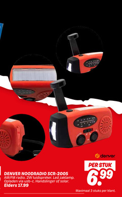 3 denver am fm radio luidspreker led zaklamp opladen usb handslinger solar elders stuk maximaal stuks 