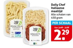  7 450 daily chef penne zalm roomsaus gerookte spine spaghetti bolognese italiaanse maaltijd schalen schaal 