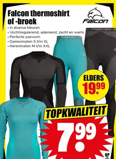  falcon thermoshirt broek kleuren vochtregulerend ademend zacht warm pasvorm damesmaten xl herenmaten xxl elders 