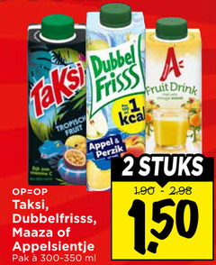  1 2 dubbel taksi tropisch fruit dubbelfrisss maaza appelsientje pak ml frisss appel perzik kca dr drink stuks 50 