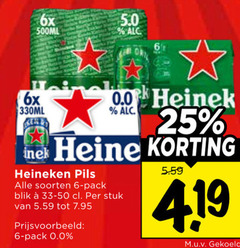  heineken 0.0 blikjes bier 6 25 6x 500ml 330ml 00 reine pils soorten pack blik stuk gekoeld 