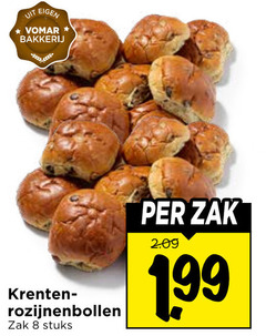  8 bakkerij krenten rozijnenbollen zak stuks 