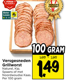  100 slagerij favoriet beter leven versgesneden grillworst naturel kip spaans noordwoudse kaas 