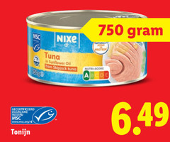  750 tuna sunflower oil from skipjack naturally high protein nutri score gecertificeerd duurzame visserij www.msc.org nl tonijn 