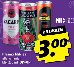  bacardi william lawsons passoa mixdrank 2 250 premix blikjes blik ml nix18 blikken 