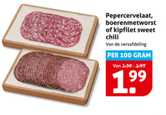  100 pepercervelaat boerenmetworst kipfilet sweet chili versafdeling 